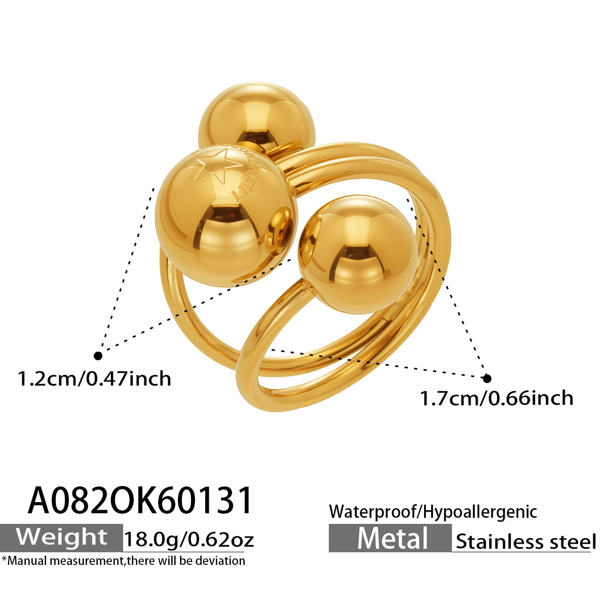Miduoduo A082 Ring Gold - Dimension & Weight Specifications