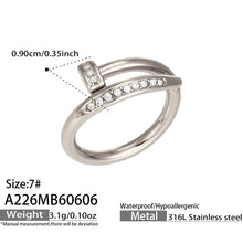 A226 steel zircon open ring size card showing 5A micro pave zircon and 316L stainless steel material