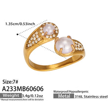 A233 gold zircon open ring size card with micro pave zircon detail and size 7 adjustable fit