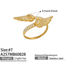 A257 wing CZ gold open ring size and product details in 316L stainless steel