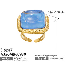 A326 blue resin statement ring size 7 and product dimensions