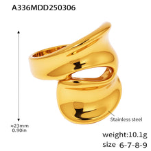 A336 chunky gold cutout ring size and product detail guide with 18K PVD gold finish