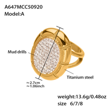A647-A gold round pavé statement ring size and product detail guide