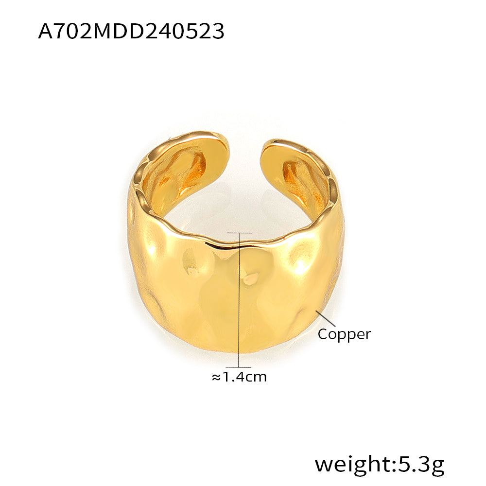 A702 hammered open ring size and weight details in 18K gold plated copper