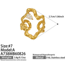 A738 gold 316L stainless steel irregular CZ open ring size and measurement details