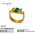 Green Emerald-Cut CZ Gold Ring / Size 7