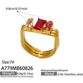 Red Emerald-Cut CZ Gold Ring / Size 7