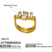 A779 white emerald-cut CZ multi-band ring size and measurement details