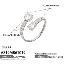 A819 steel-tone stainless steel adjustable open ring with cubic zirconia accents