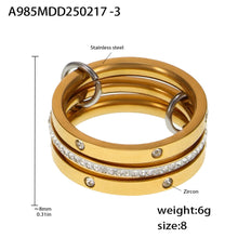 316L Stainless Steel 18K PVD Gold Multi-Layer CZ Band Ring