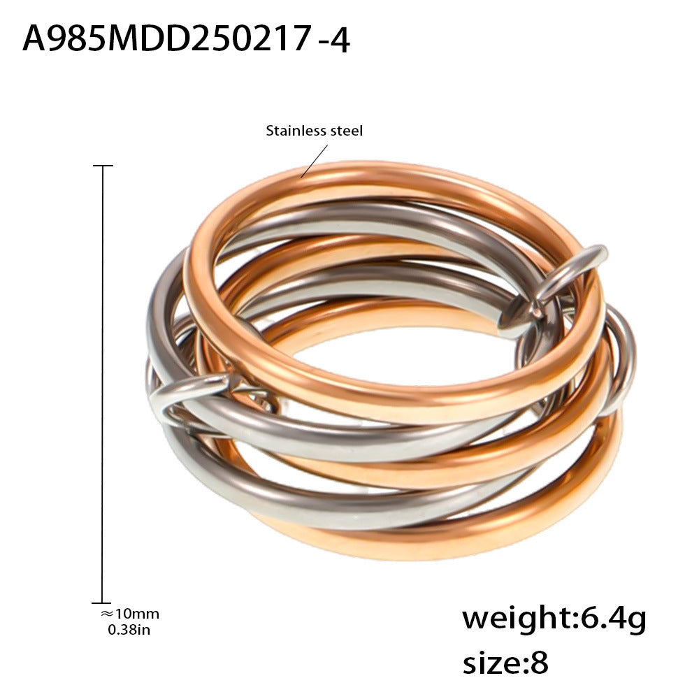 316L Stainless Steel 18K PVD Gold Multi-Layer CZ Band Ring
