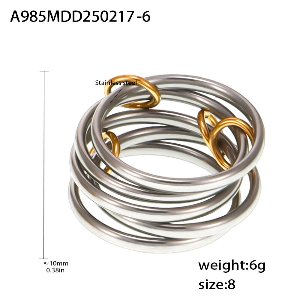 316L Stainless Steel 18K PVD Gold Multi-Layer CZ Band Ring