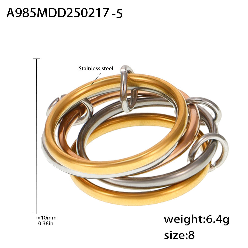 316L Stainless Steel 18K PVD Gold Multi-Layer CZ Band Ring