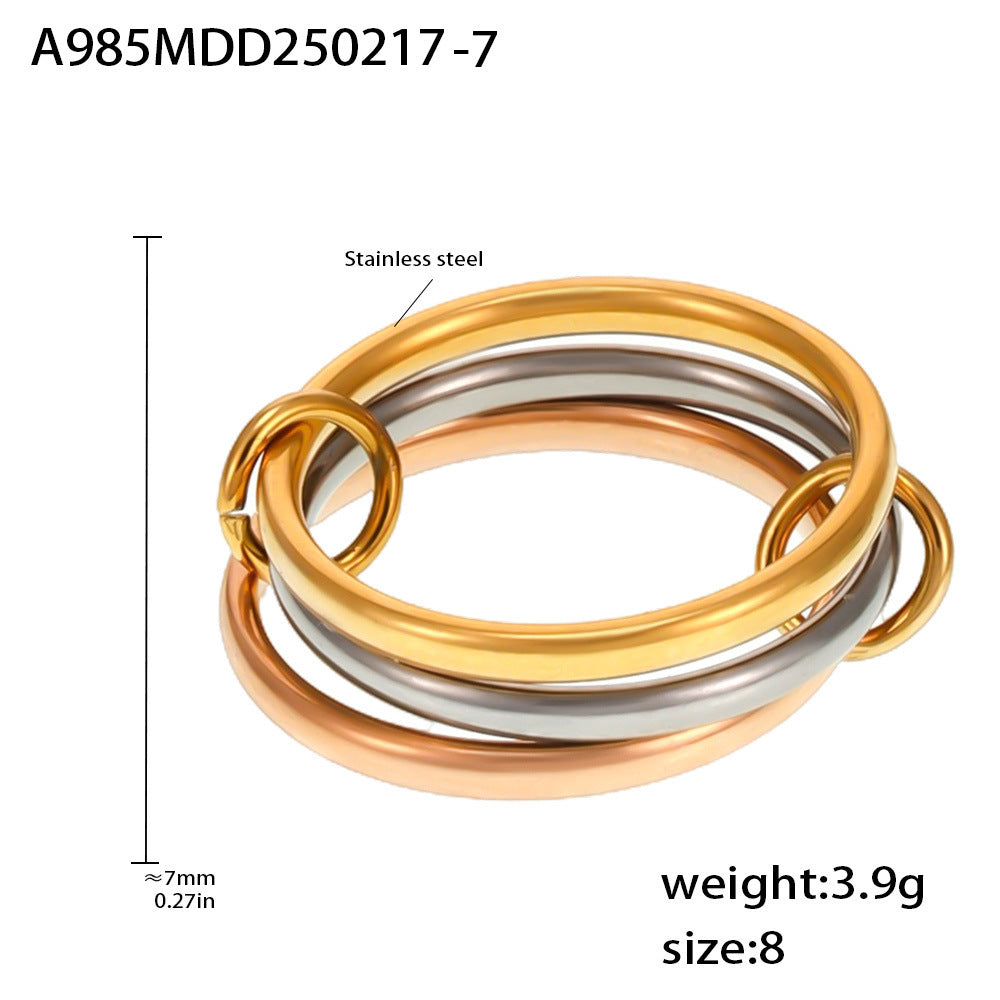 316L Stainless Steel 18K PVD Gold Multi-Layer CZ Band Ring