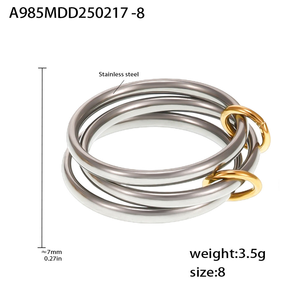 316L Stainless Steel 18K PVD Gold Multi-Layer CZ Band Ring