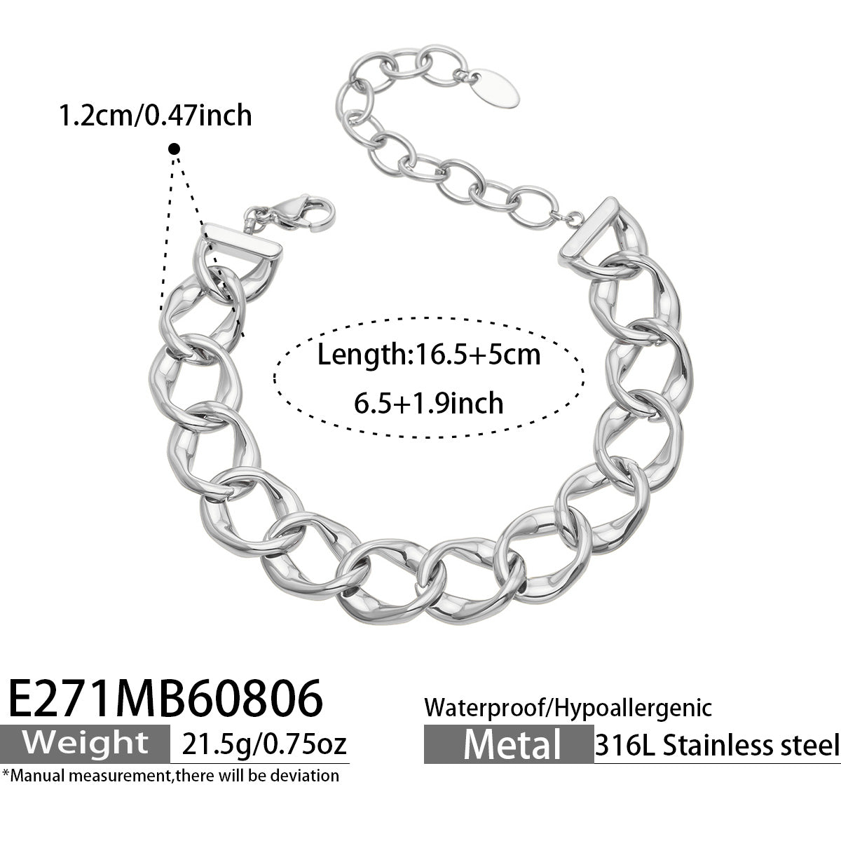 316L Stainless Steel 18K PVD Gold Bear Pendant Chain Bracelet made with 316L stainless steel and 18K PVD gold finish for wholesale jewelry buyers - image 11