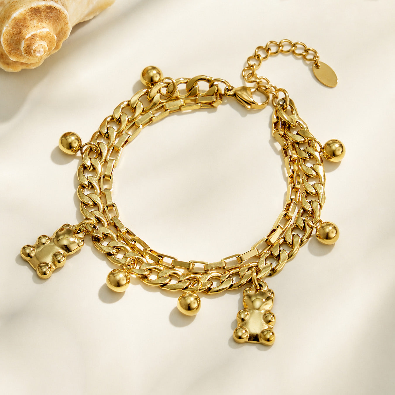 316L Stainless Steel 18K PVD Gold Bear Pendant Chain Bracelet made with 316L stainless steel and 18K PVD gold finish for wholesale jewelry buyers - image 15