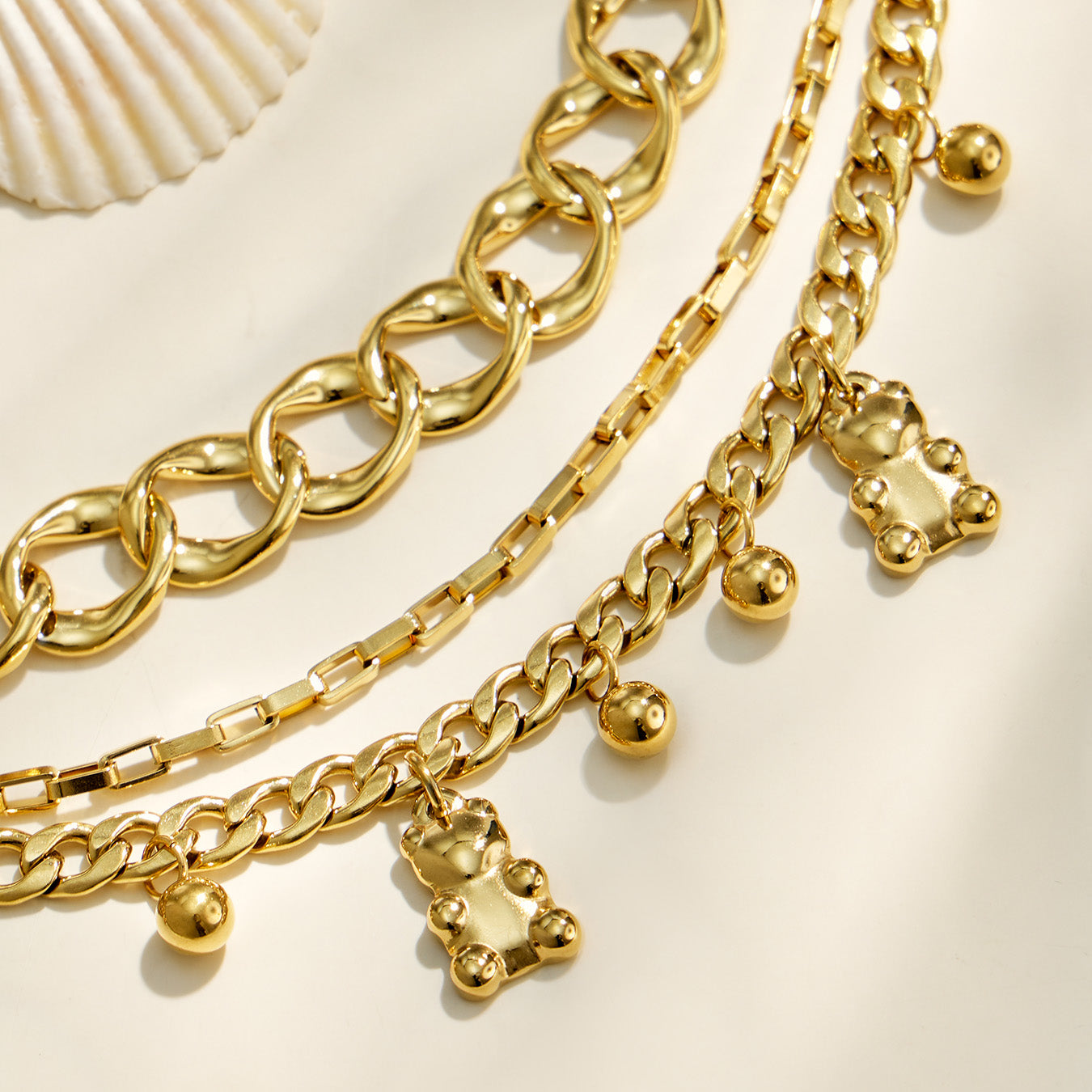 316L Stainless Steel 18K PVD Gold Bear Pendant Chain Bracelet made with 316L stainless steel and 18K PVD gold finish for wholesale jewelry buyers - image 6