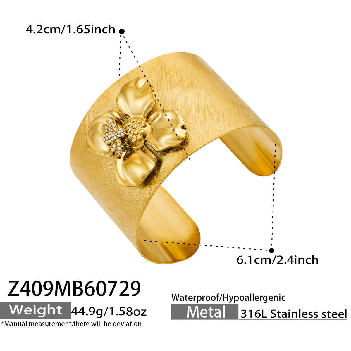 MiduoduoJewelry bee zircon flower cuff bracelet dimensions and product specifications