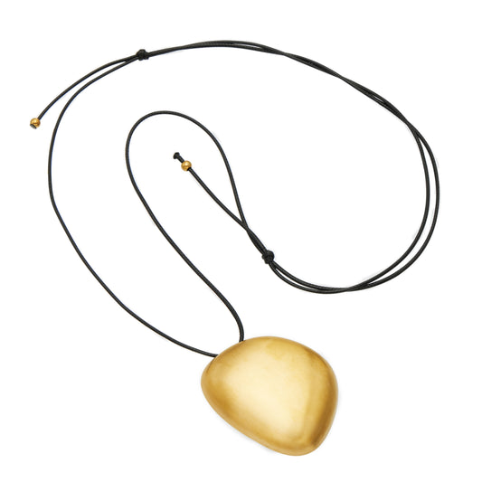 MiduoduoJewelry black cord necklace with a gold irregular pebble-shaped stainless steel pendant
