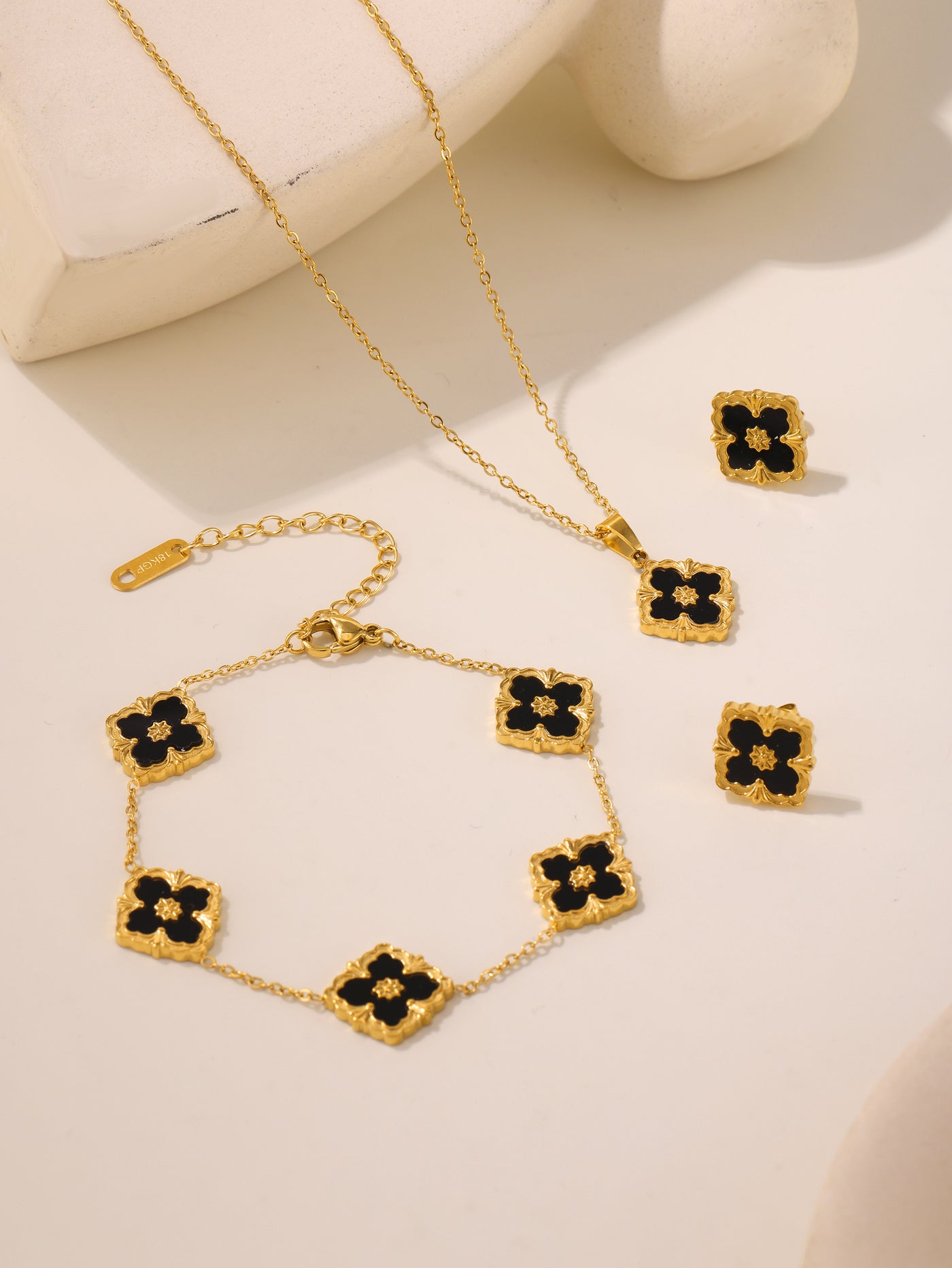 316L Stainless Steel 18K Gold PVD Four-Leaf Clover Flower Jewelry