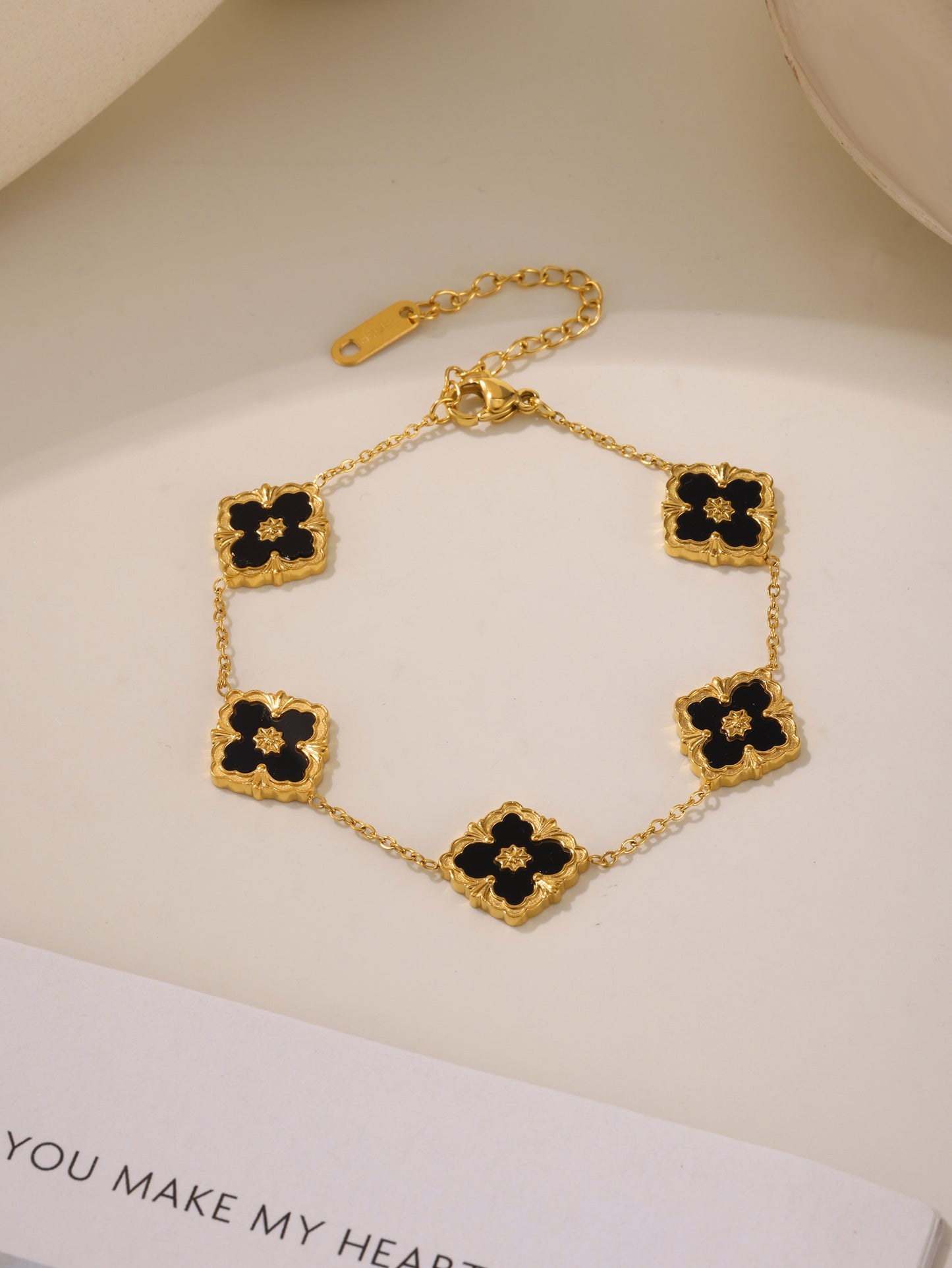 316L Stainless Steel 18K Gold PVD Four-Leaf Clover Flower Jewelry