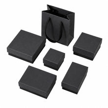 Black kraft jewelry boxes with foam inserts and matching gift bag for wholesale jewelry packaging