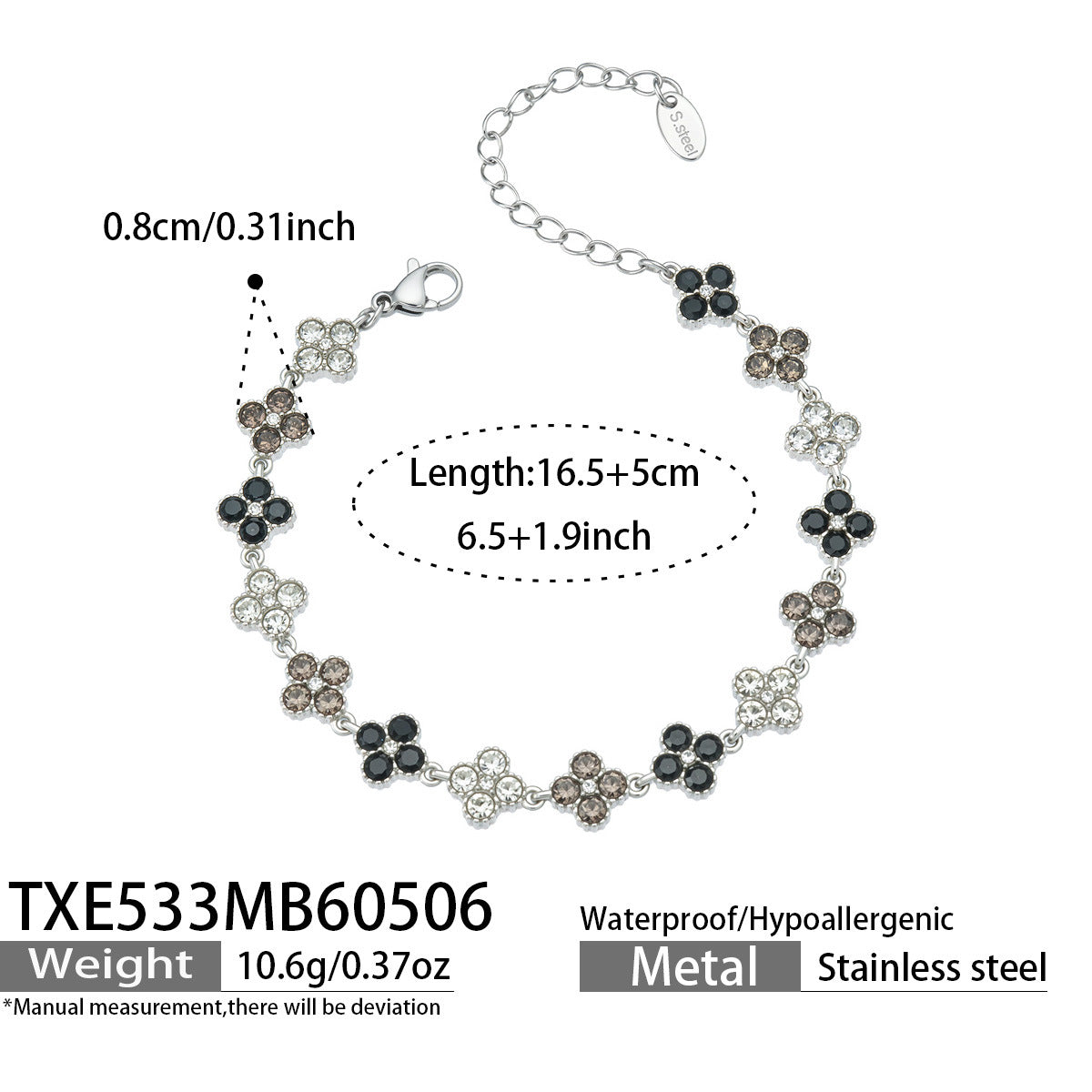 316L Stainless Steel Dopamine Four-Leaf Zircon Jewelry Set – Ring Necklace Bracelet Earrings