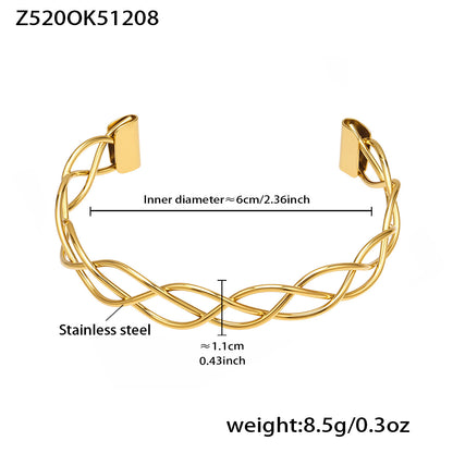 18k pvd gold stainless steel braided open cuff bangle, inner diameter 6cm, weight 8.5g
