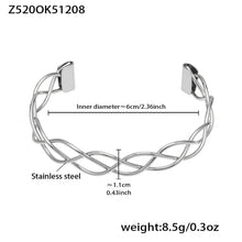 silver stainless steel braided open cuff bangle, inner diameter 6cm, weight 8.5g
