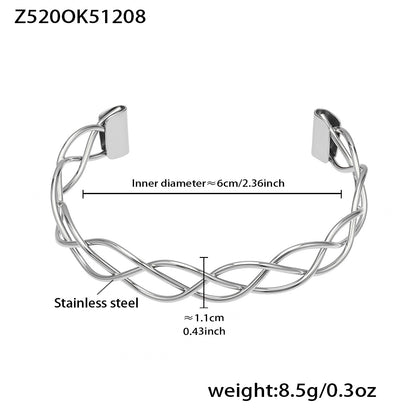 silver stainless steel braided open cuff bangle, inner diameter 6cm, weight 8.5g