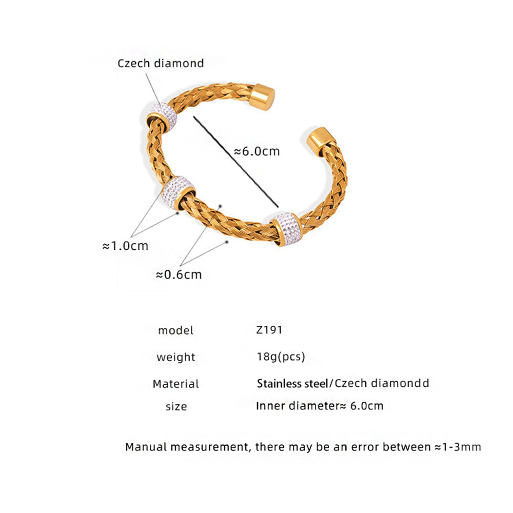Size and measurement guide for a braided stainless steel open bangle