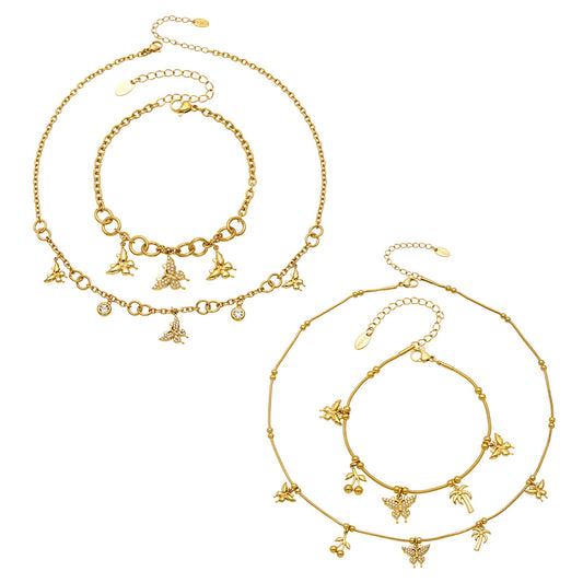 MiduoduoJewelry butterfly zircon charm necklace and bracelet collection in gold-tone designs