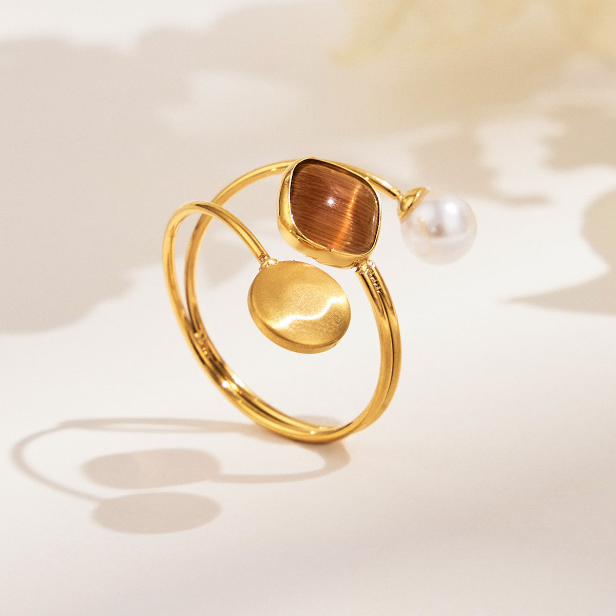Pink cat eye open ring