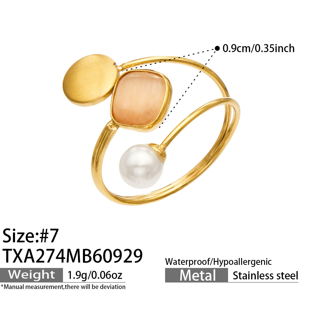 316L Stainless Steel 18K PVD Gold Cat Eye Open Ring Set made with 316L stainless steel and 18K PVD gold finish for wholesale jewelry buyers - image 12