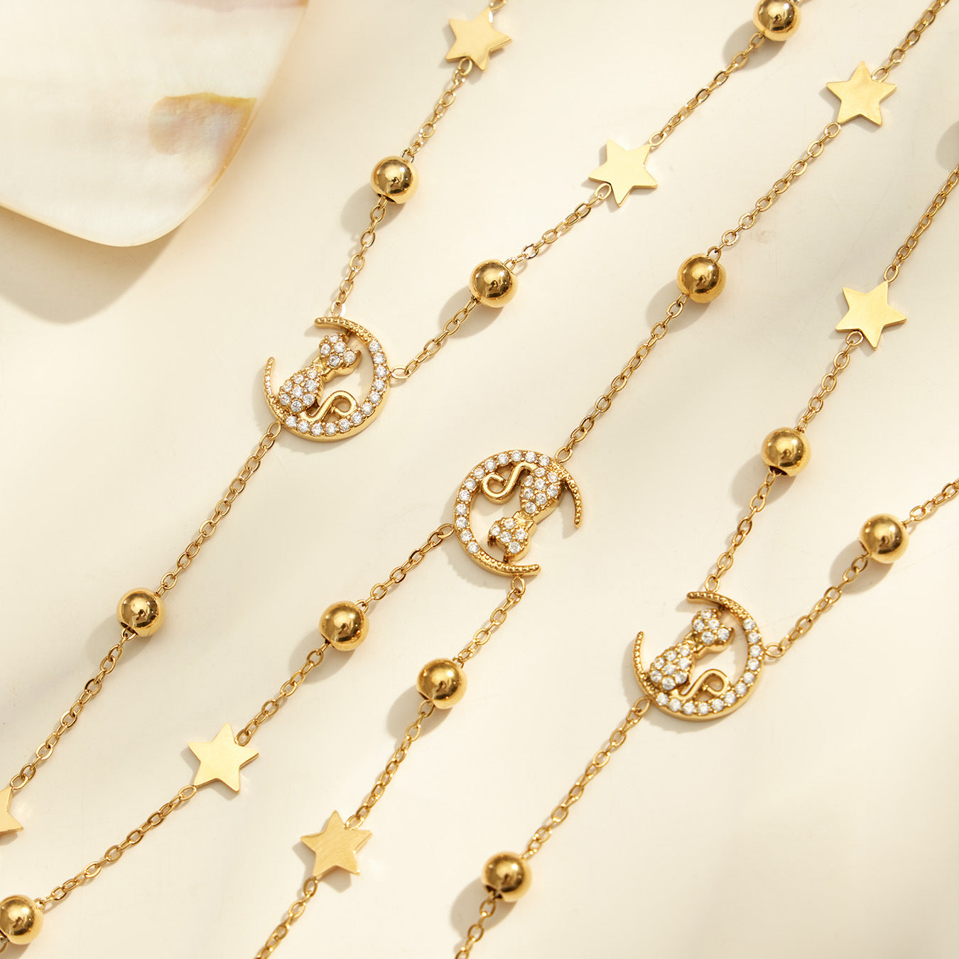 316L Stainless Steel 18K PVD Gold Cat Star Pendant Necklace made with 316L stainless steel and 18K PVD gold finish for wholesale jewelry buyers - image 4