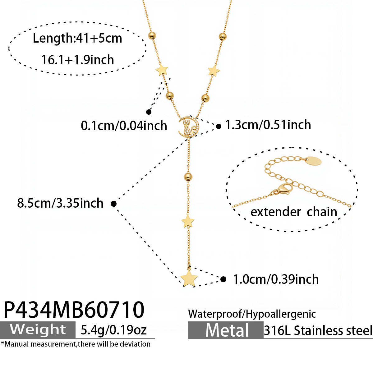 316L Stainless Steel 18K PVD Gold Cat Star Pendant Necklace made with 316L stainless steel and 18K PVD gold finish for wholesale jewelry buyers - image 8