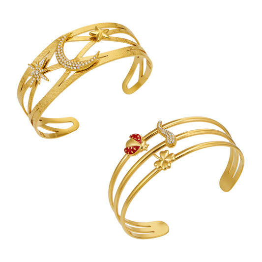 MiduoduoJewelry celestial star and moon and chili pepper cuff bracelet collection in gold finishes