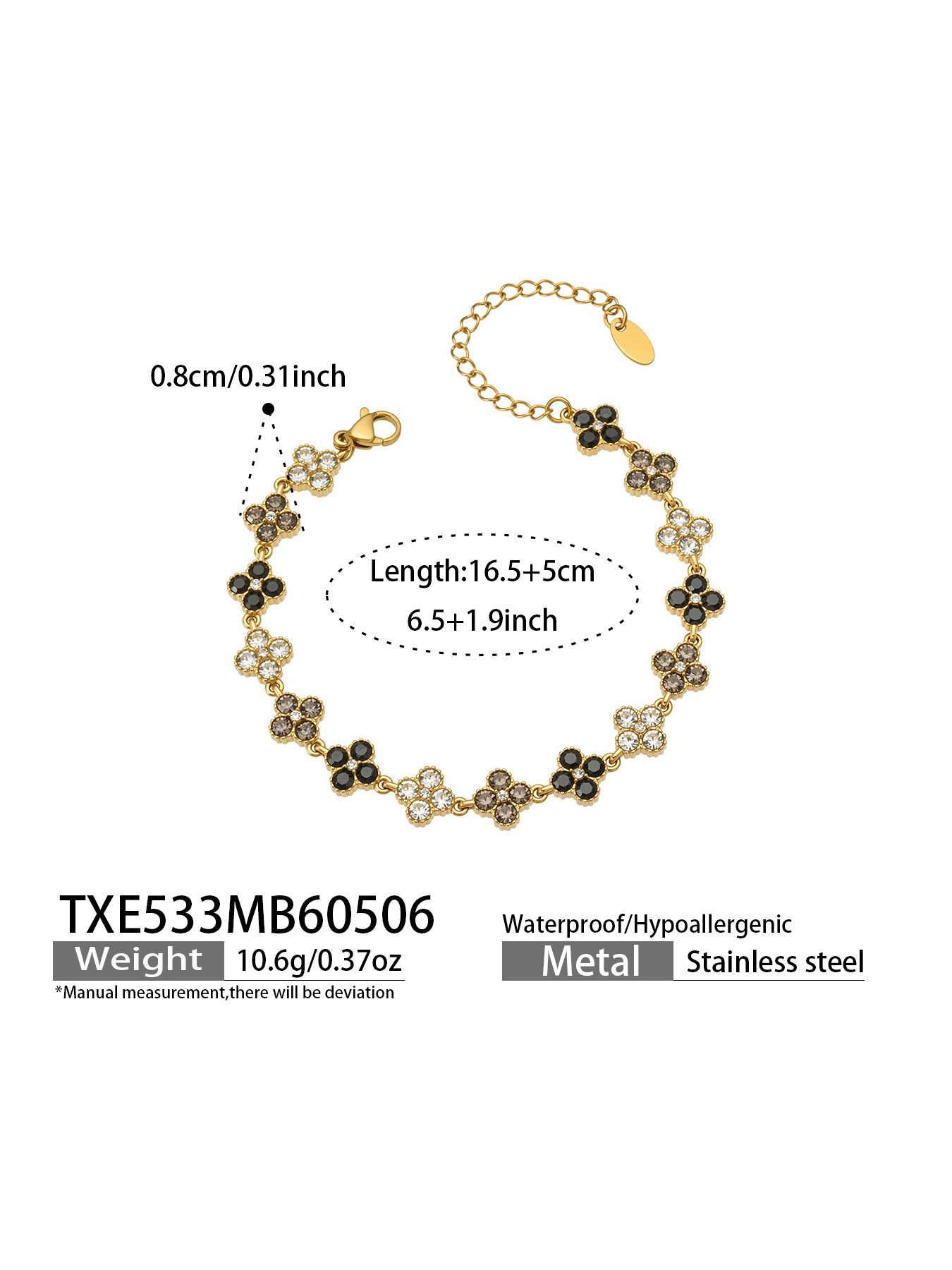 316L Stainless Steel Dopamine Four-Leaf Zircon Jewelry Set – Ring Necklace Bracelet Earrings