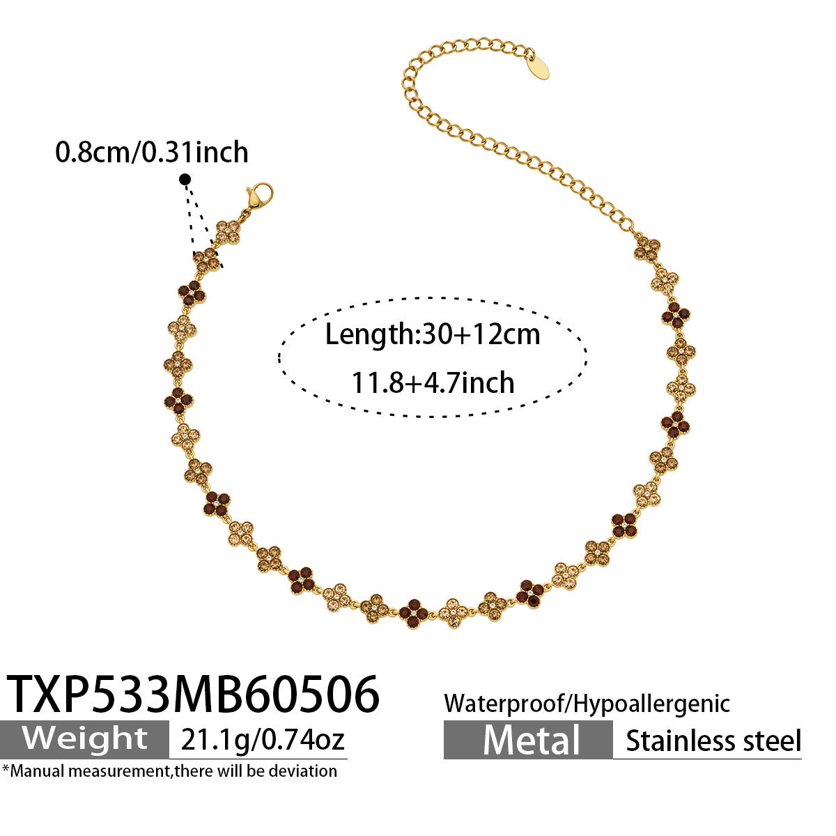 316L Stainless Steel Dopamine Four-Leaf Zircon Jewelry Set – Ring Necklace Bracelet Earrings