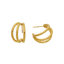 Gold chunky double layer C hoop earrings in 316 stainless steel with a rounded sculptural design