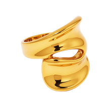 Chunky gold cutout ring in stainless steel with an 18K PVD gold finish and sculptural openwork design