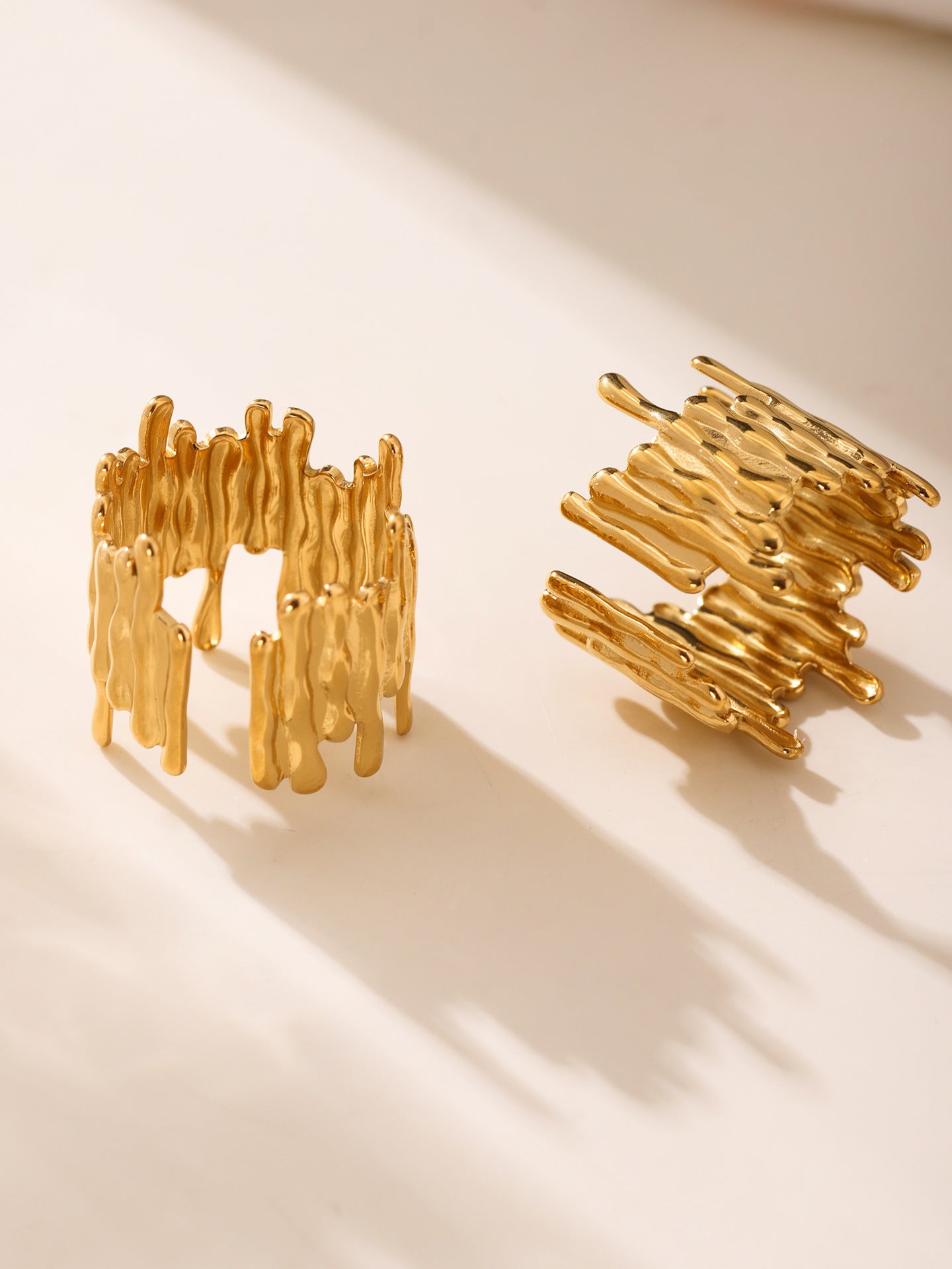 316L Stainless Steel Mixed Metal Irregular Geometric Open Ring | Melted Lava Statement Jewelry