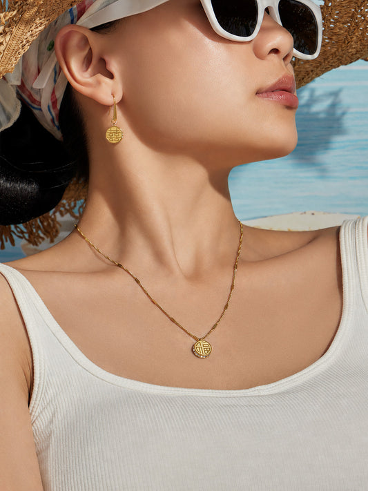 316L Stainless Steel 18K PVD Gold Circular Double-Sided Auspicious Pendant Necklace made with 316L stainless steel and 18K PVD gold finish for wholesale jewelry buyers - image 11