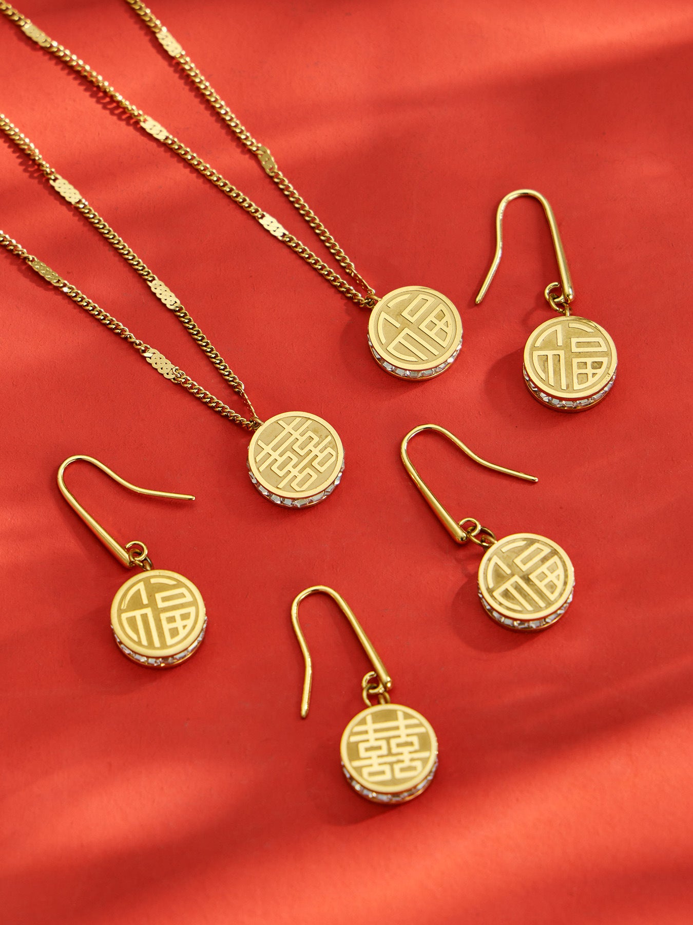 316L Stainless Steel 18K PVD Gold Circular Double-Sided Auspicious Pendant Necklace made with 316L stainless steel and 18K PVD gold finish for wholesale jewelry buyers - image 12
