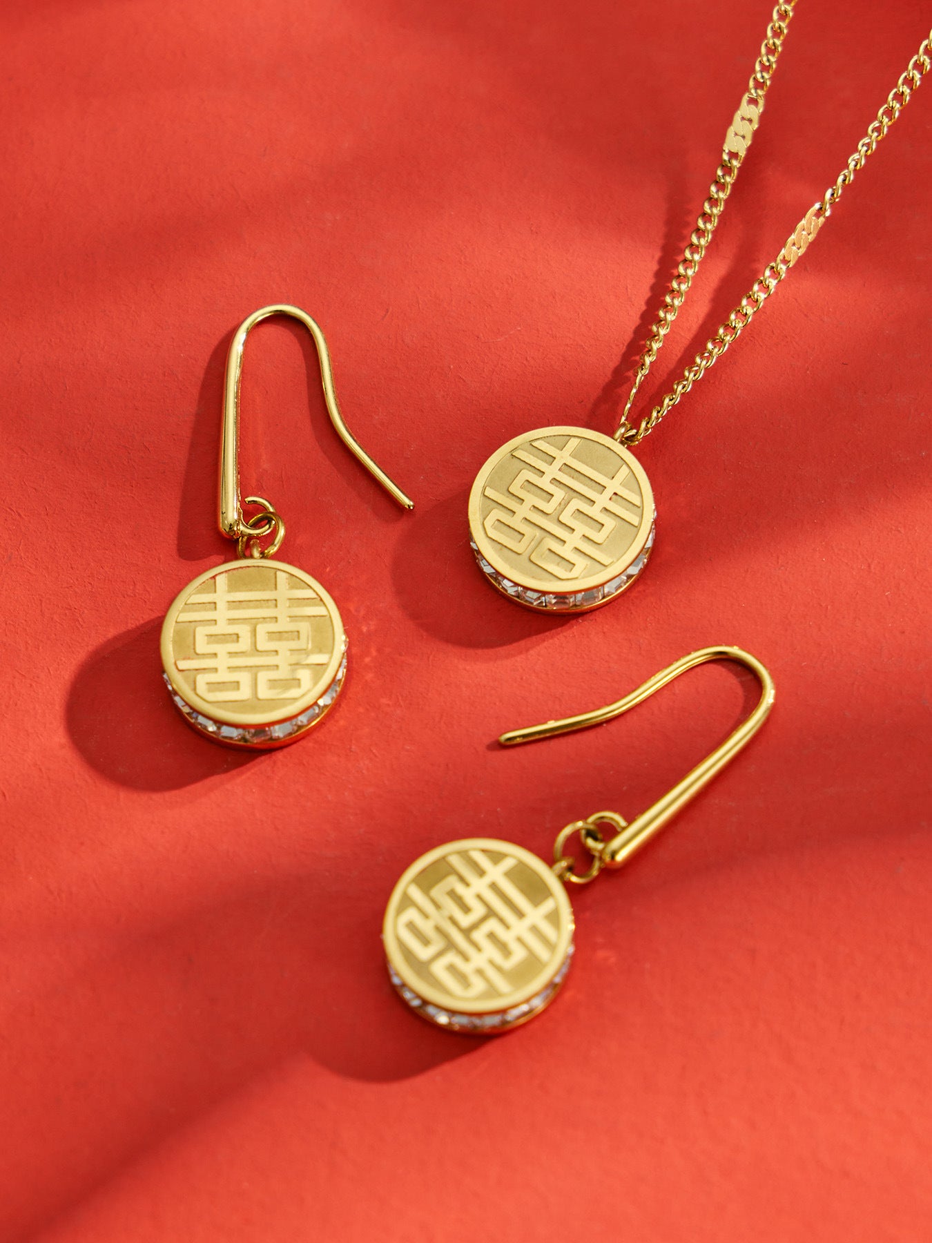 316L Stainless Steel 18K PVD Gold Circular Double-Sided Auspicious Pendant Necklace made with 316L stainless steel and 18K PVD gold finish for wholesale jewelry buyers - image 13
