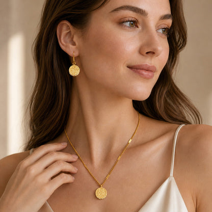 316L Stainless Steel 18K PVD Gold Circular Double-Sided Auspicious Pendant Necklace made with 316L stainless steel and 18K PVD gold finish for wholesale jewelry buyers - image 4