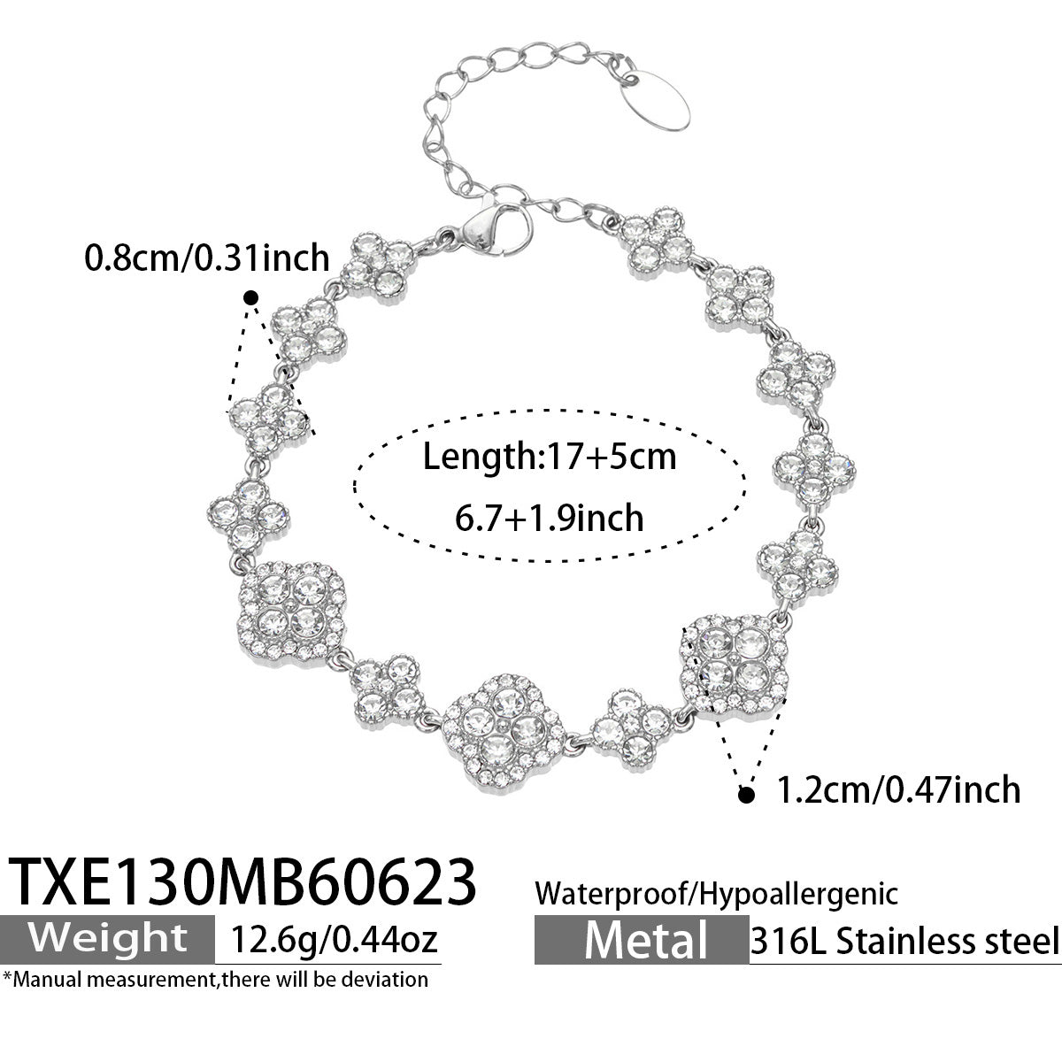 Elegant 316L Stainless Steel Clover Bracelet in White Zircon