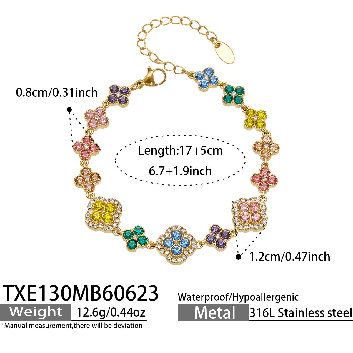 Stylish 316L Stainless Steel Clover Bracelet featuring Black Grey Zircon