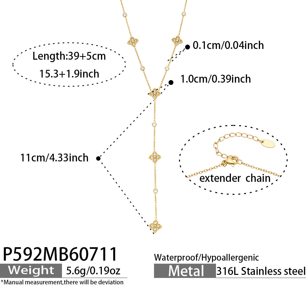 316L Stainless Steel 18K PVD Gold Clover Lightning Zircon Necklace made with 316L stainless steel and 18K PVD gold finish for wholesale jewelry buyers - image 5